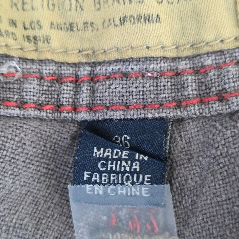 True Religion Vintage 100% Linen Cargo Shorts Mens 36 Charcoal Gray Utility Good